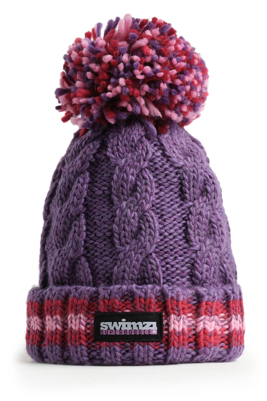 SWIMZI Berries Cable Knit Reflective SuperBobble Beanie Hat Pink
