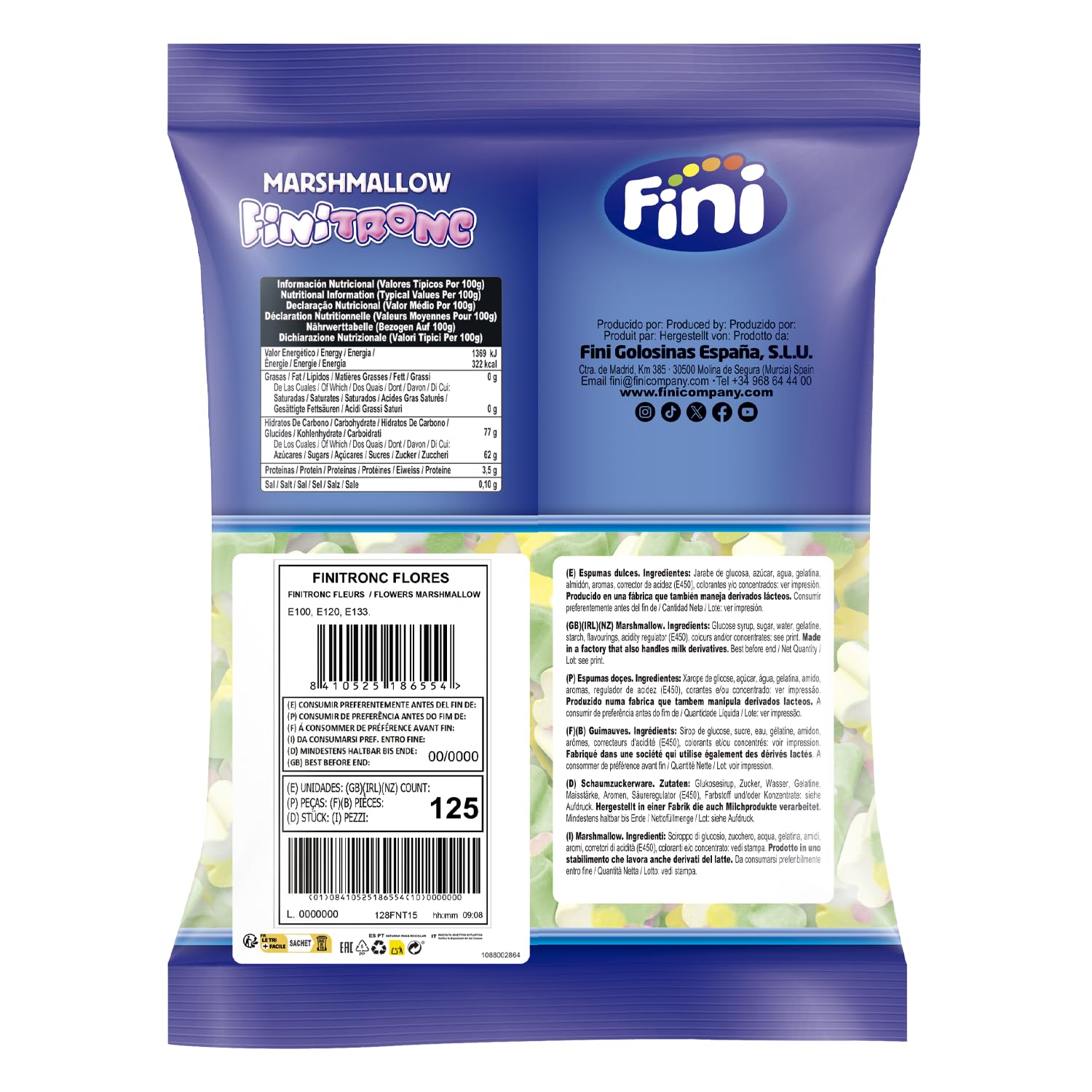 Fini Tronc Marshmallow Flores Nubes Golosina Dulces 125 Uds para Eventos, Cumpleaños, Halloween