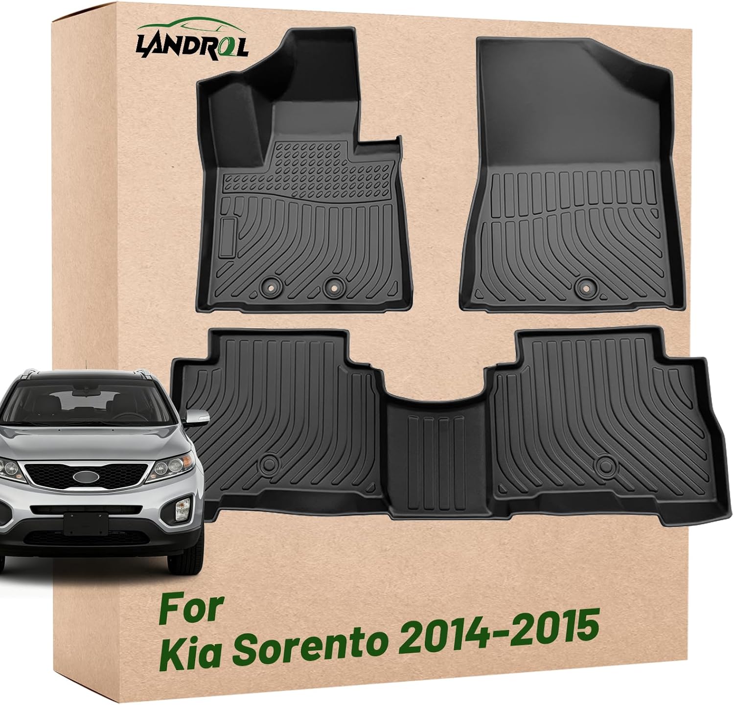 Car Floor Mats Replacement for Kia Sorento 2014-2015 Protection Liners Custom Fit Waterproof Durable Odorless Carpet All Weather Interior Accessories, Black