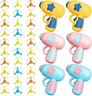 Sratte 36 Pcs Cat Fetch Toy with Colorful Flying Propellers Set, Cat Playing Tracking Interactive Toys Flying Cat Toy for Kitten Indoor Outdoor Chasing Training Hunting, 6 Launchers and 30 Propellers