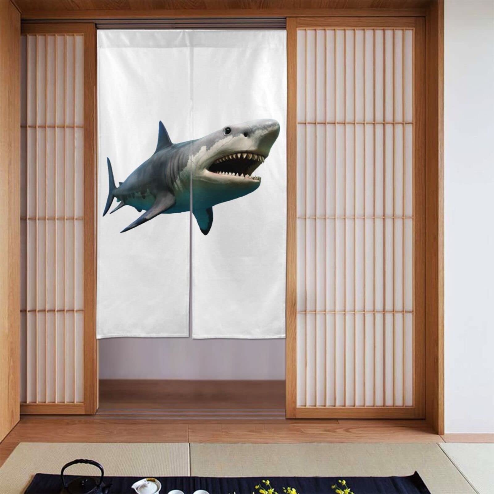 Amazon｜のれん さめ サメ Shark 洗える アニメ 暖簾 和風 目隠し 遮光