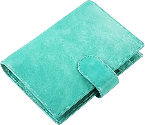 Smartfee Organizador personal de cuero  Carpeta de cuaderno de 6 anillos con flyleaf cuero de extracción de aceite Aqua