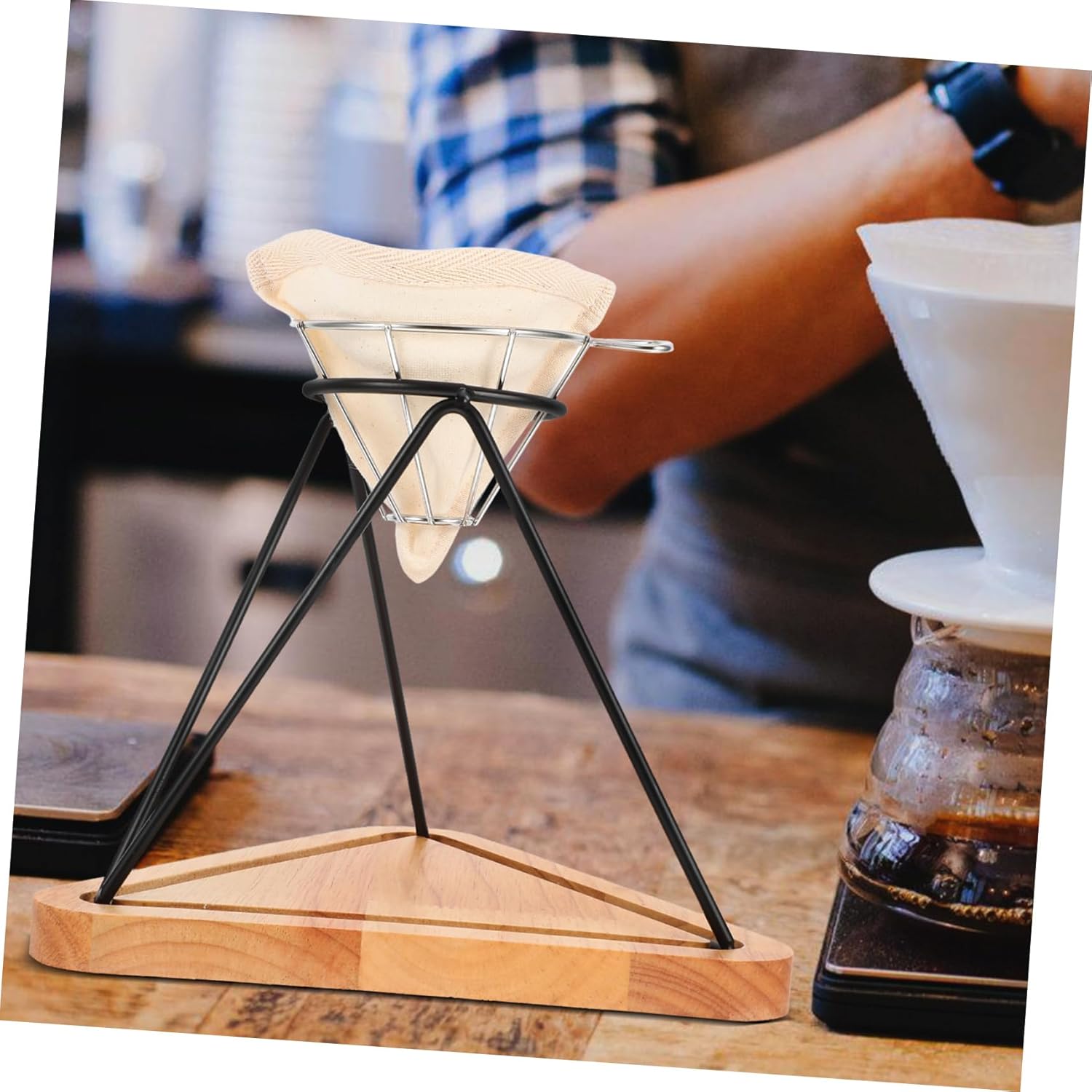 1Set Coffee Drip Rack Set with Stainless Steel Funnel Reusable Filter Cloth Coffee Filter Holder for Home Office Brewing Easy to Clean Drip Stand