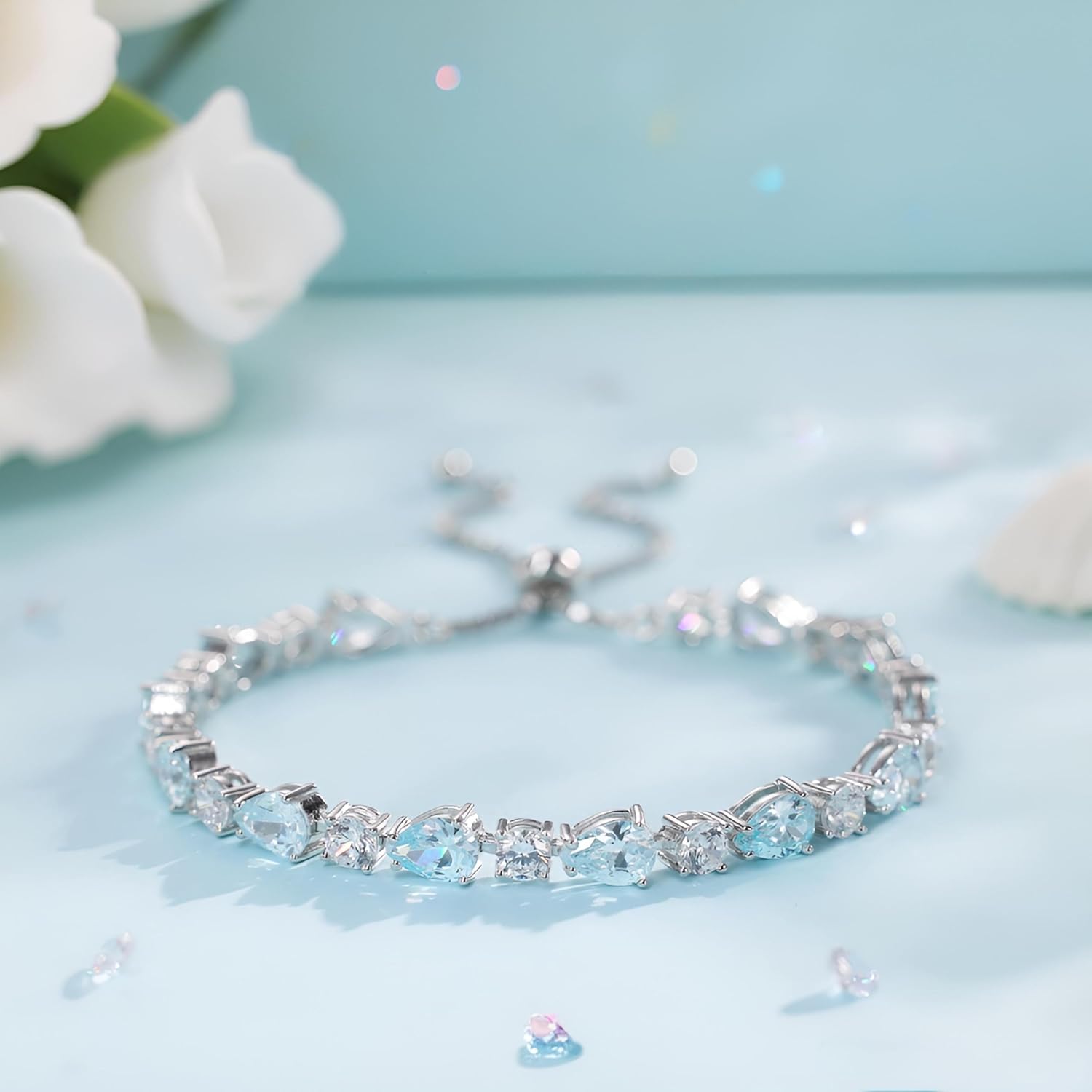 FANCIME Shine of Tears Birthstone Tennis bolo Bracelets Sterling Silver Tennis Bracelets Charm Fine Jewelry Birthday Gifts for Women Mom - Image 3