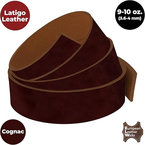 Miniatura 4 de European Leather Works 9-10 oz (0.142-0.157 pulgadas) correas y tiras de cuero de látigo de grado cinturón  Tamaño 1.5"x84" (3.8x213cm)  Cognac