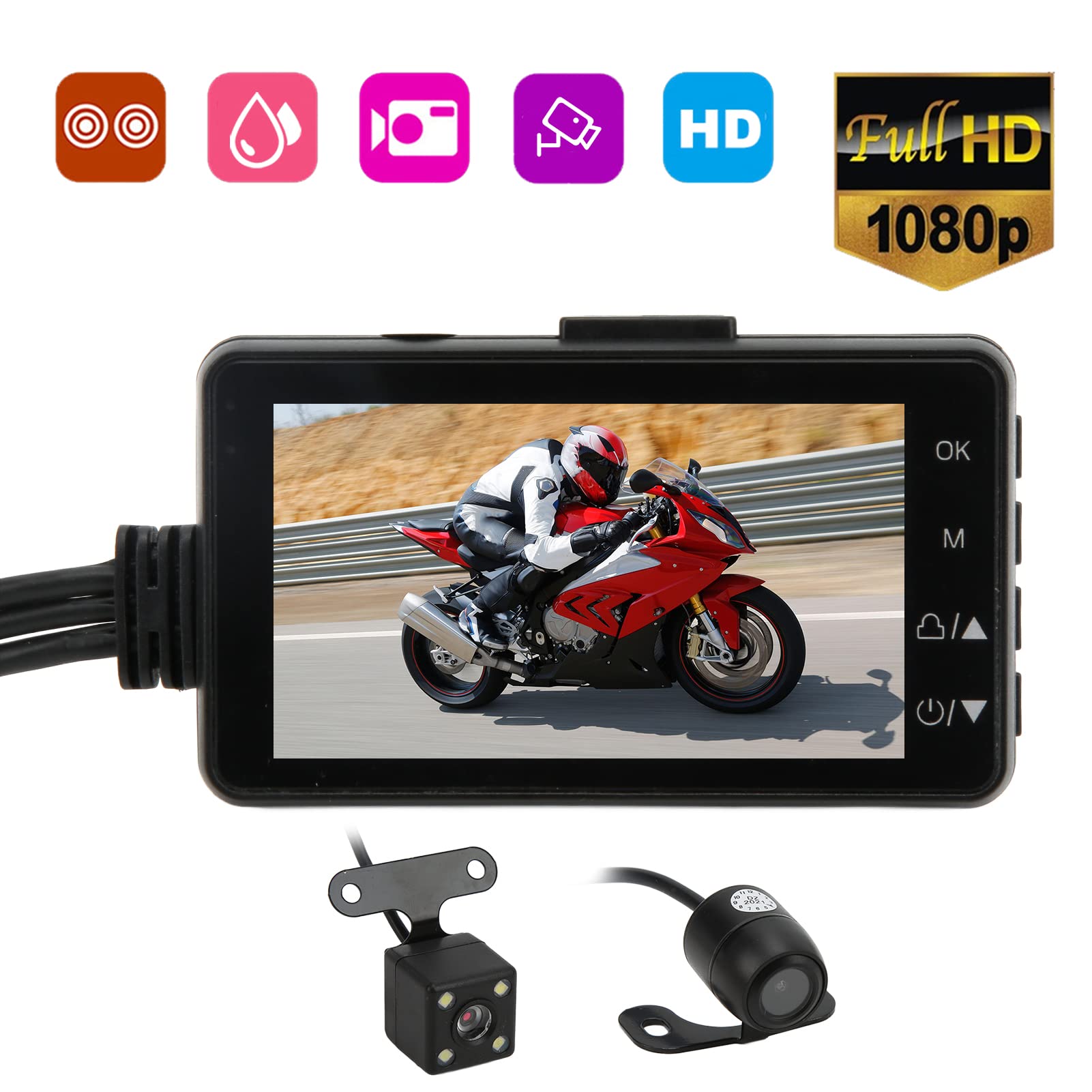 KIMISS Grabadora De Conducción, Cámara De Grabación De Conducción Dual 1080P Para Motocicleta, Cámara De Salpicadero Delantera Y Trasera Con Control Remoto Para Conducir