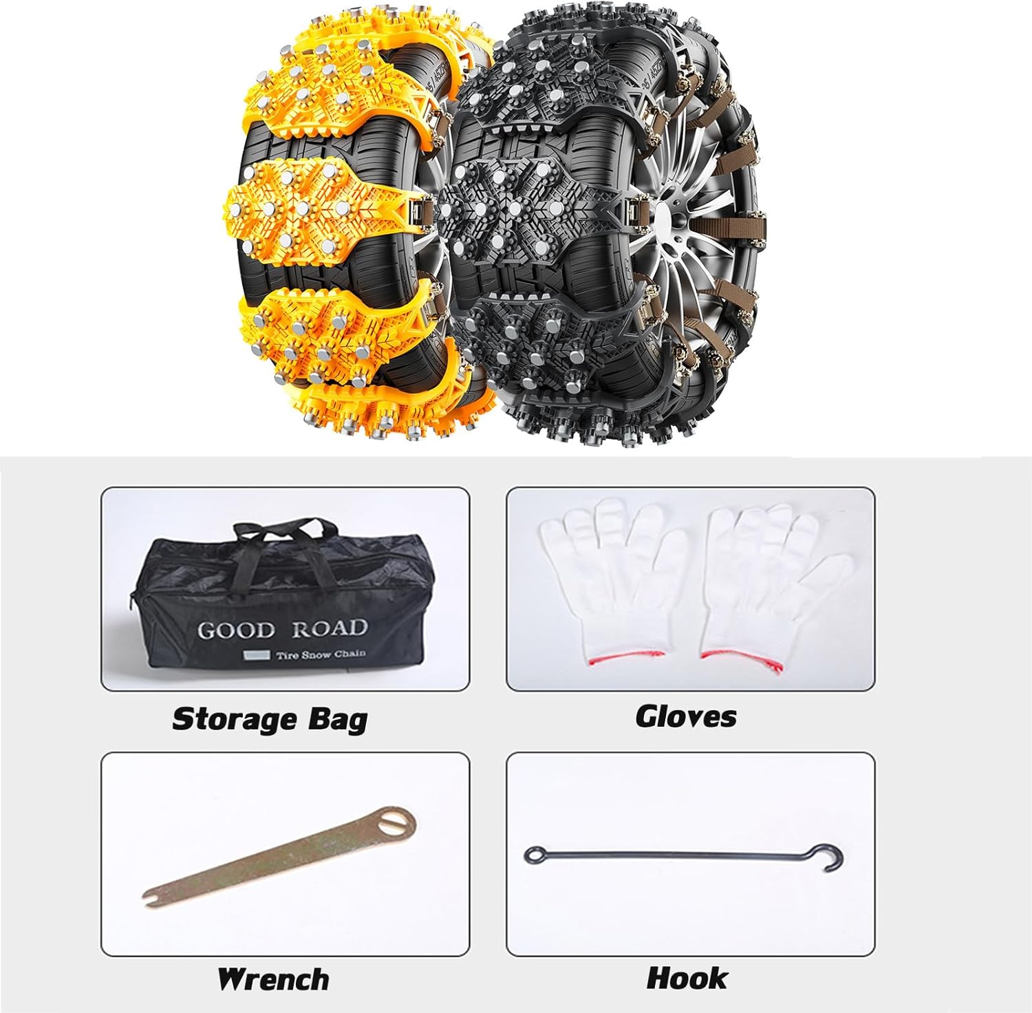 Passenger Car Snow Chains 6 PCS Anti-Skid Cars Tire Chains Emergency Automotive Tire Traction Chain for Tire Width 165-265mm Car Truck Pickup (Yellow)