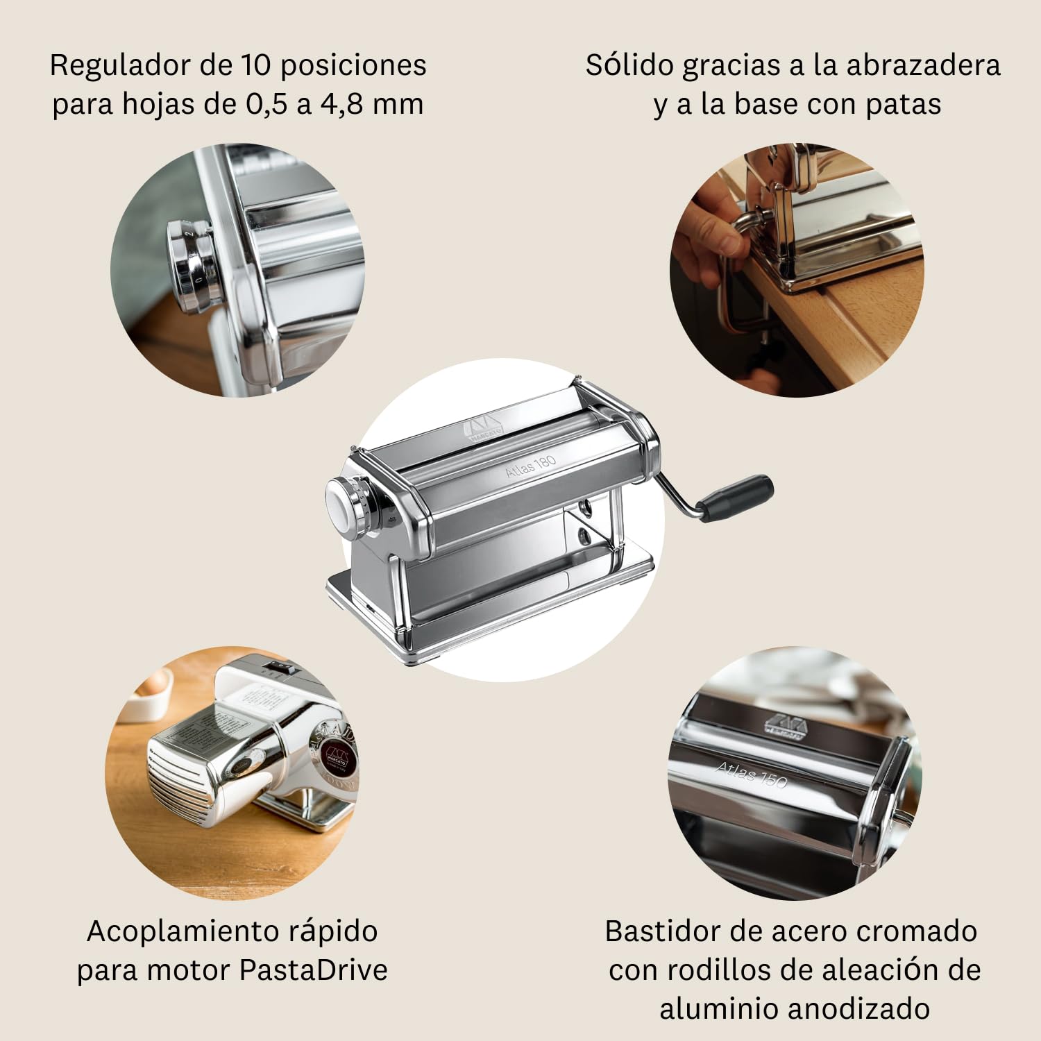 Marcato Atlas Roller 180 Máquina manual para elaborar pasta fresca