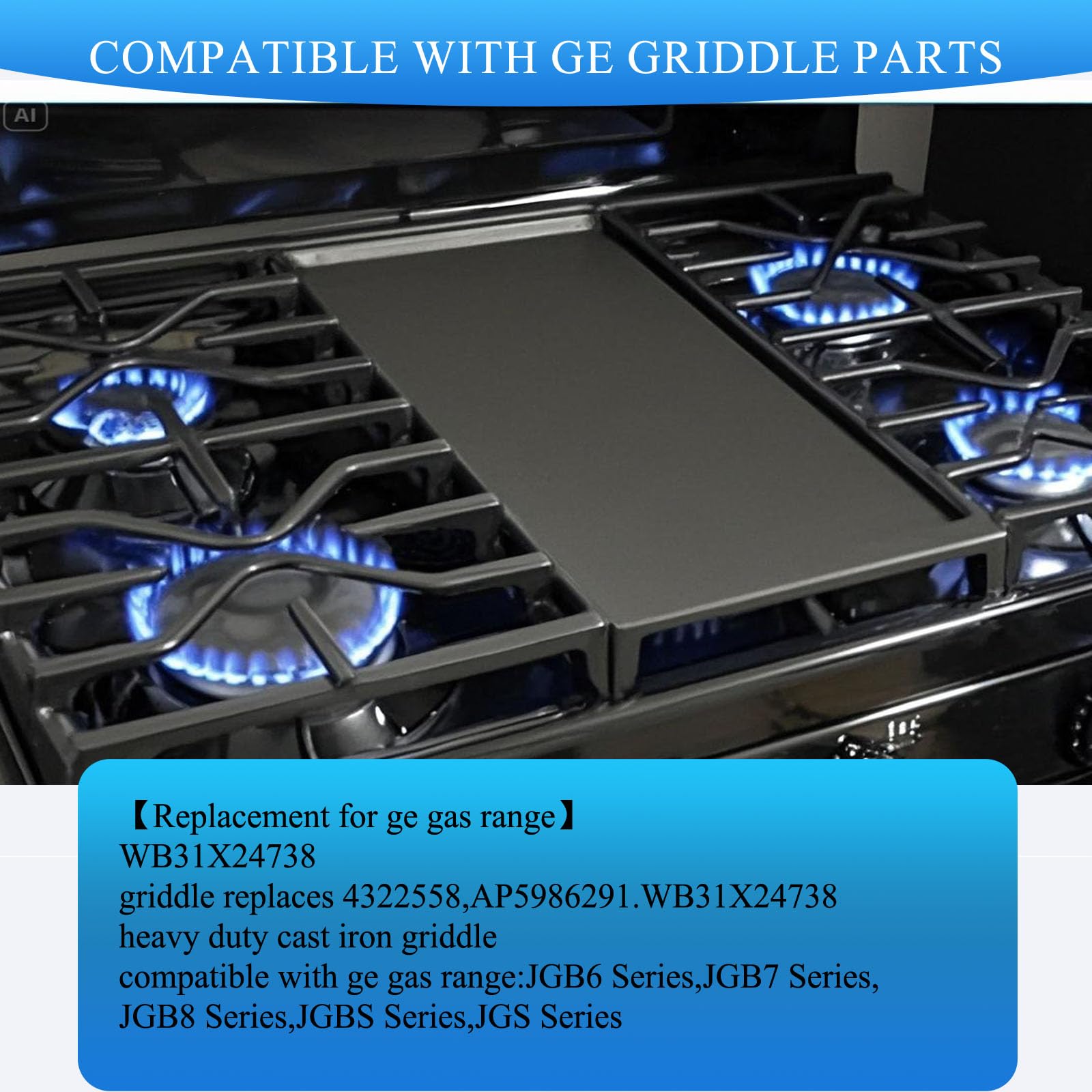 WB31X24738 Center Griddle Copatible With GE Gas Range Stove, Replace