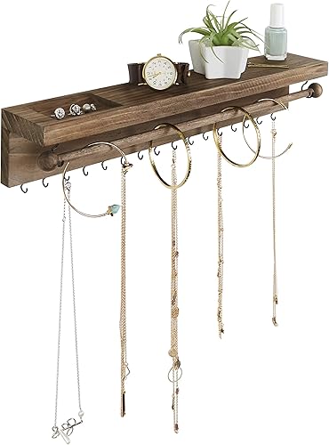 Organizador de joyas rústico para collares, soporte para joyas de montaje en pared, ganchos de almacenamiento de joyas colgantes para collares,