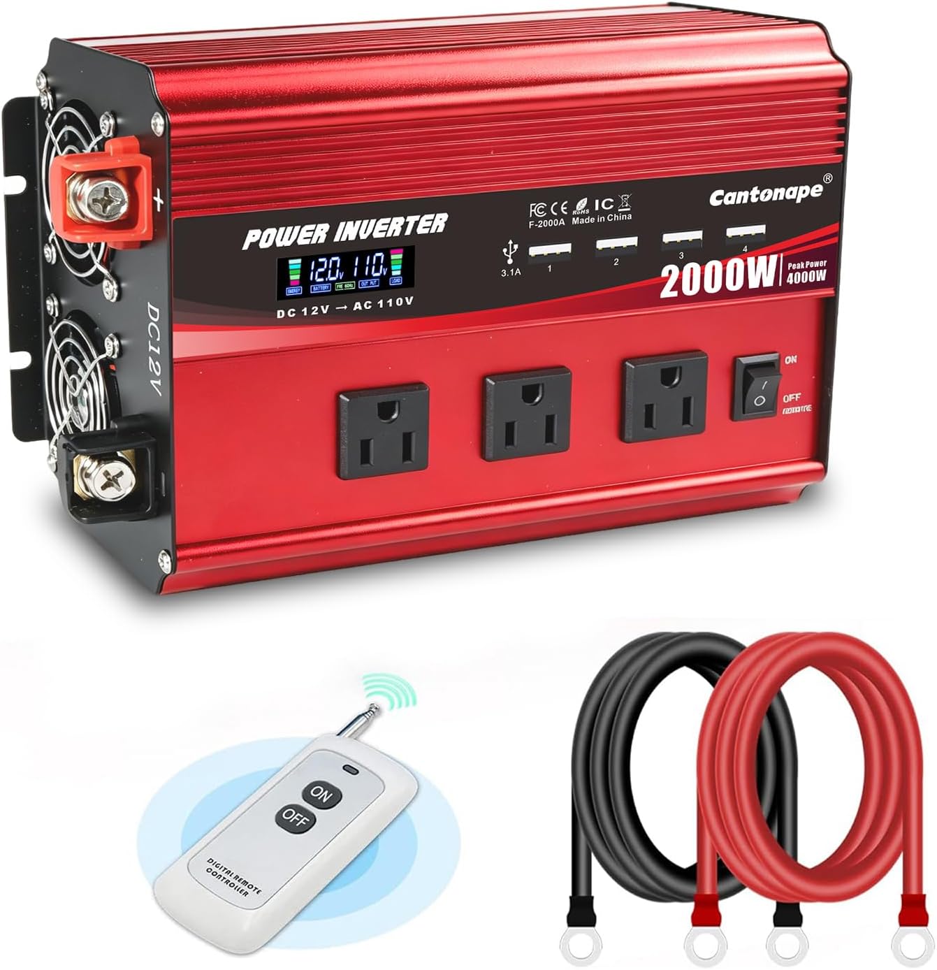 Inversor de Corriente 2000W DC 12V a AC 110V/120V con Display LCD miniatura 1