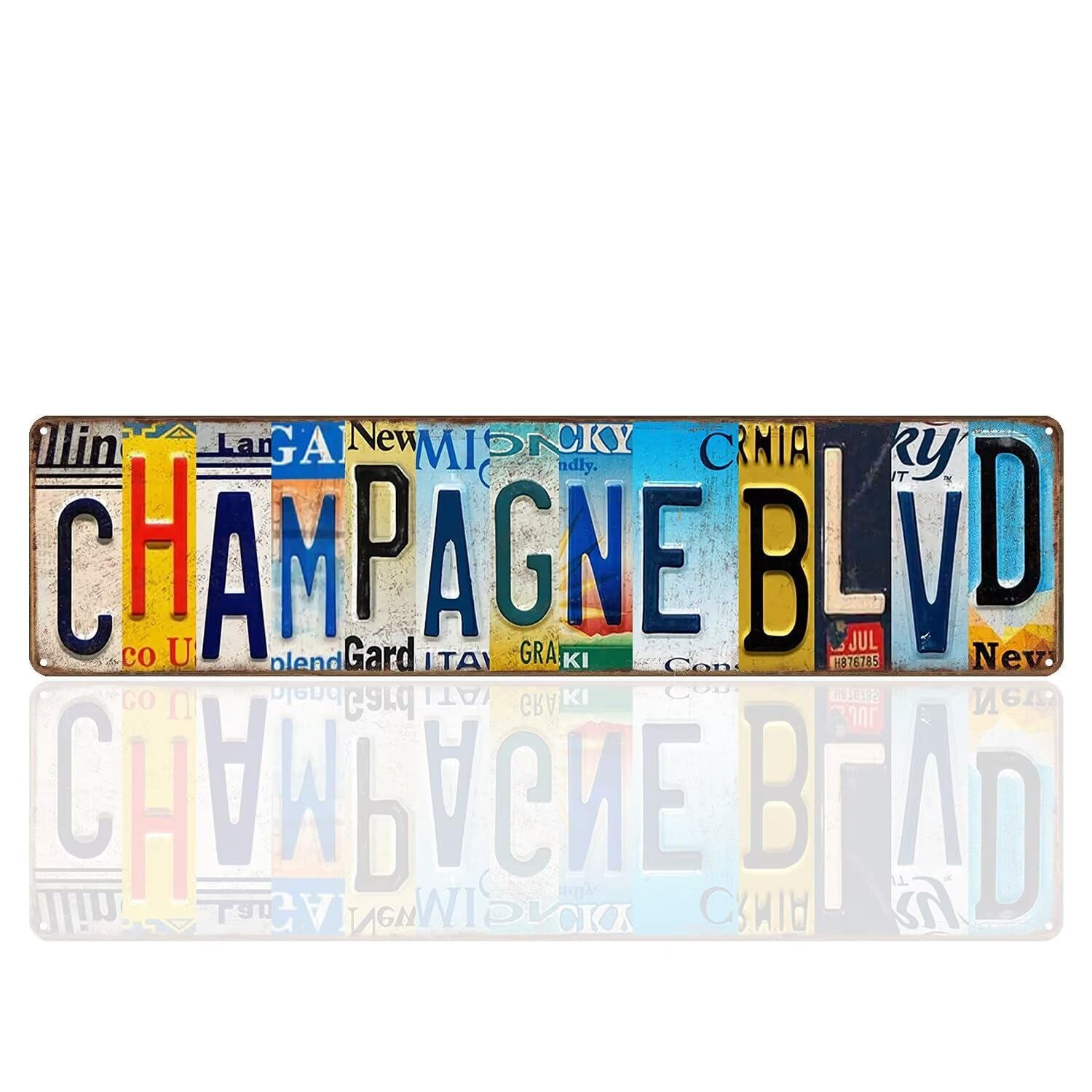 peiyeety Vintage Metal Tin Sign Decorative Wall Art Champagne Blvd Themed Street Sign, Rustic Style, Durable Waterproof Rustproof, For Home, Wine Decor, Cellar, Easy To Mount, 4x16 Inch