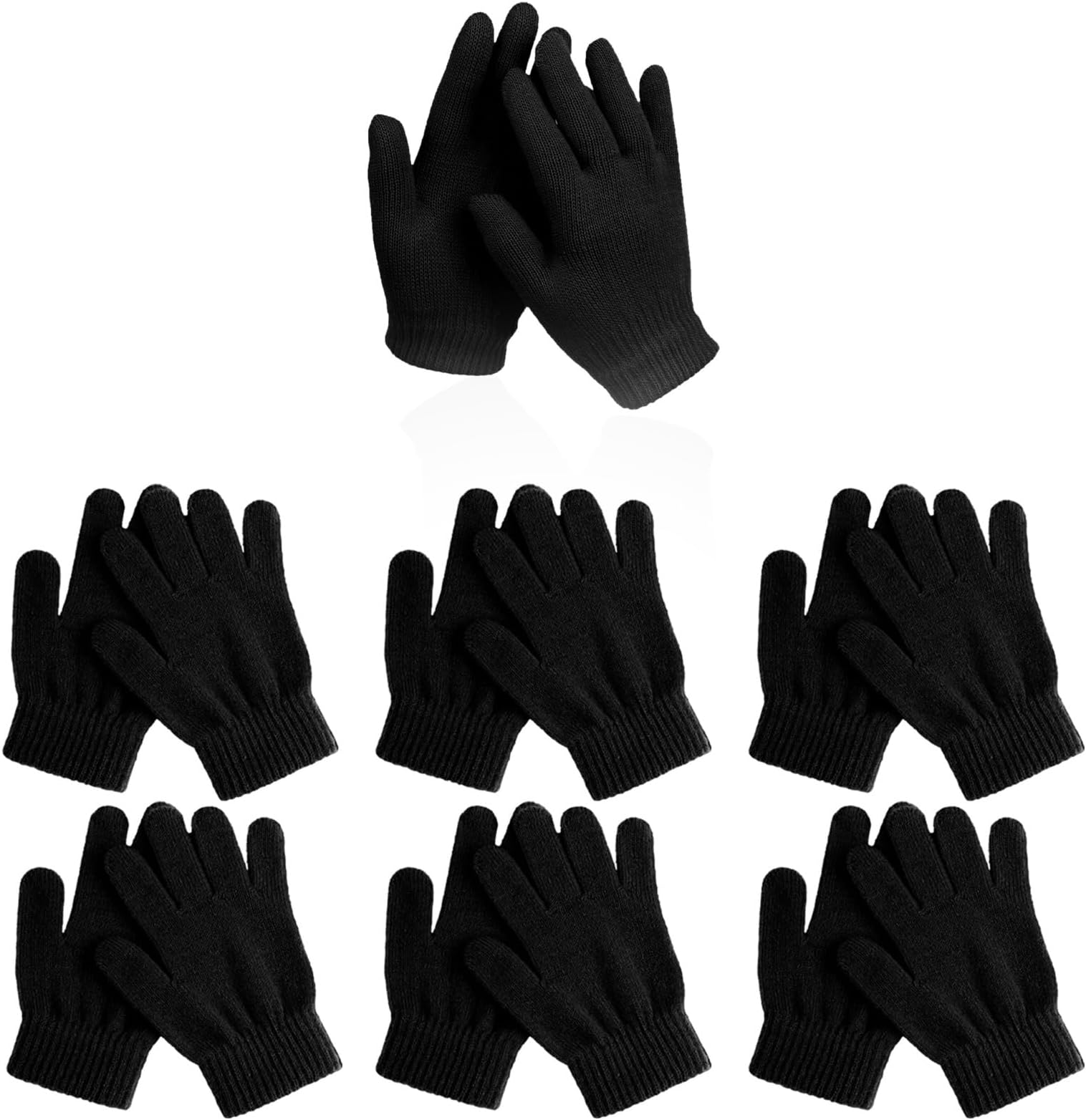 Kids Black Magic Gloves - Assorted 12 Pairs Stretchy Warm Knit Thermal Gloves For Boys Girls Full Fingers Stretch Mittens Accessories For Indoor And Outdoor One Size UK
