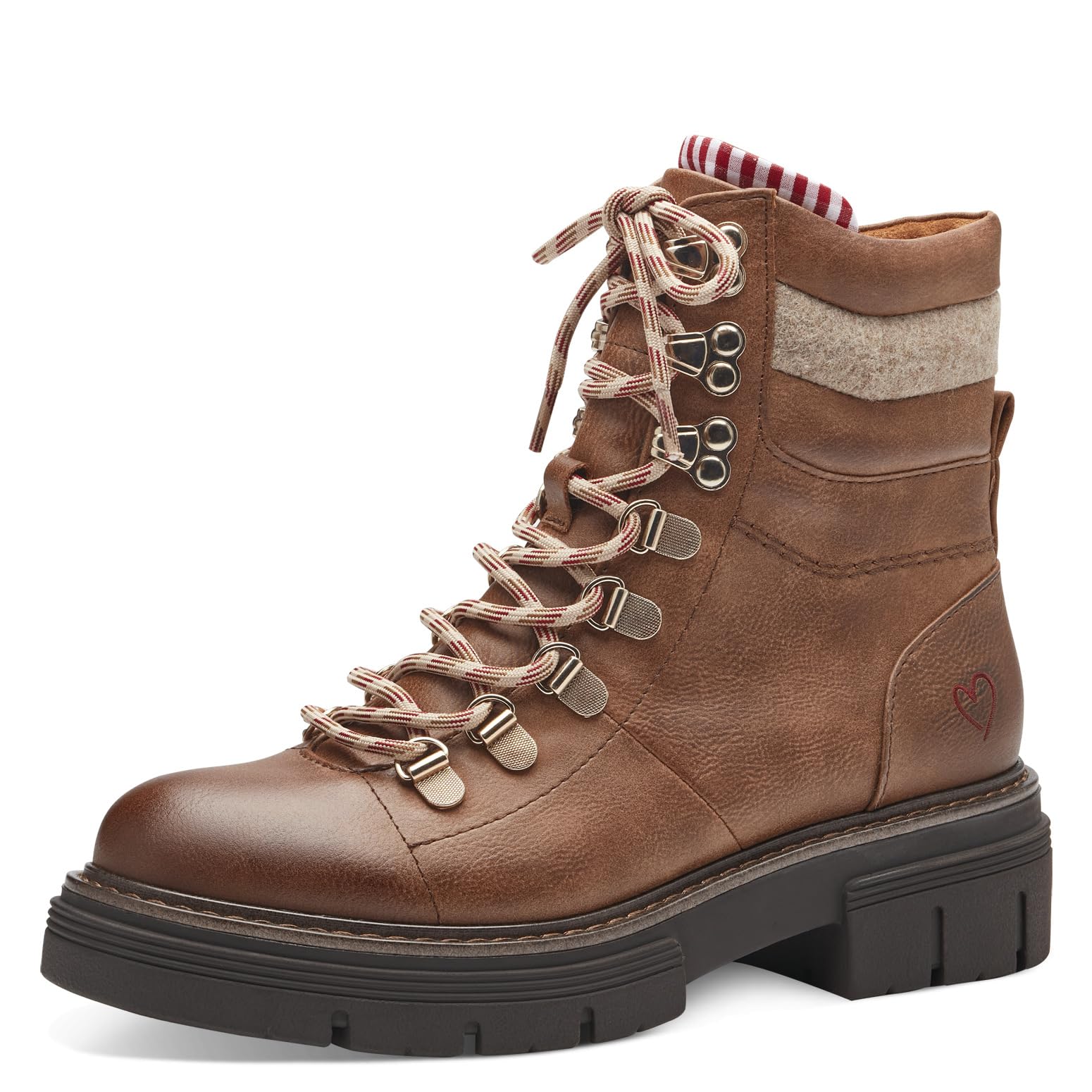 MARCO TOZZI Women's 2-25780-41 Lace Boot Flat, Cognac Comb, 6.5