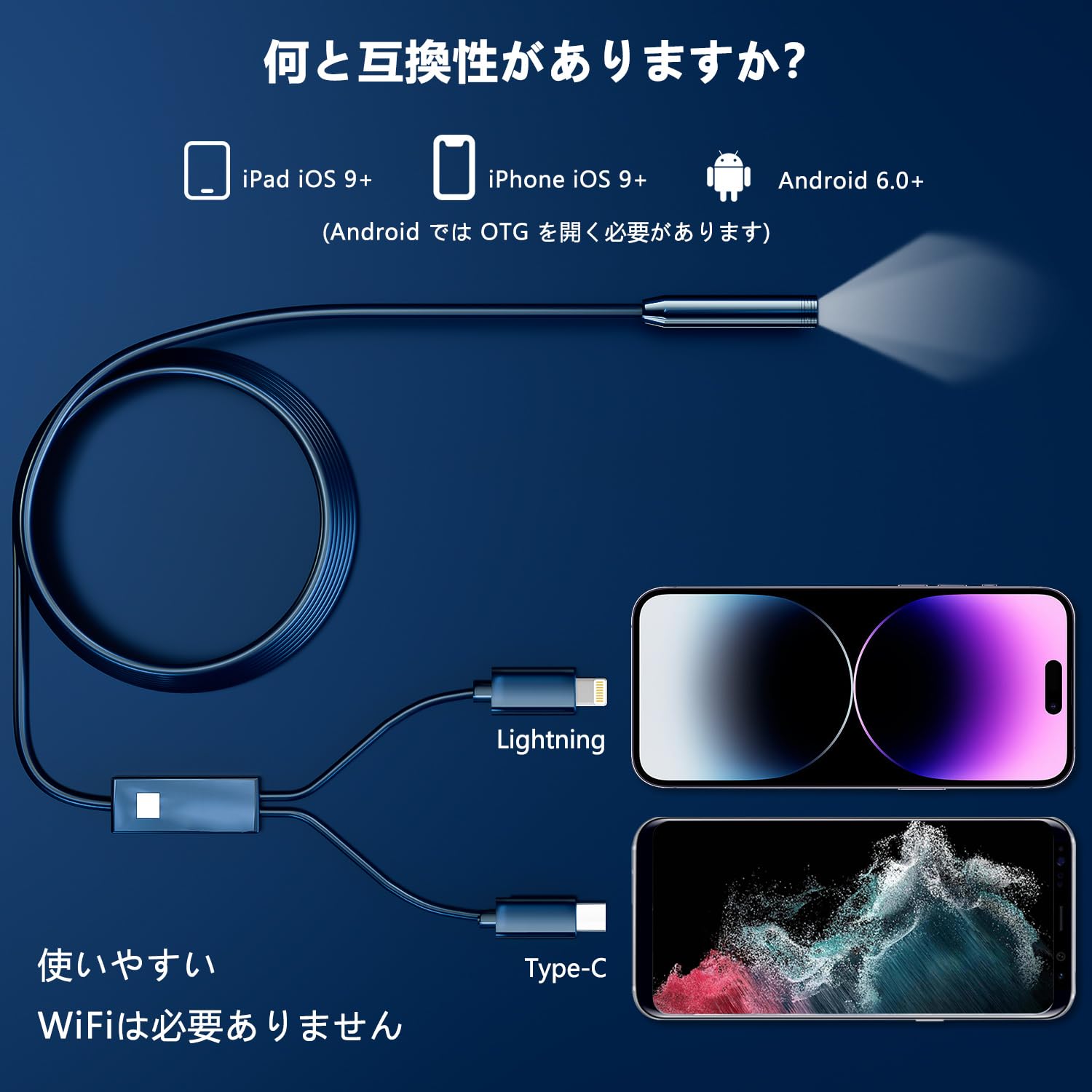 Amazon.co.jp: Colofreeファイバースコープ 1920P HD内視鏡カメラ 8個