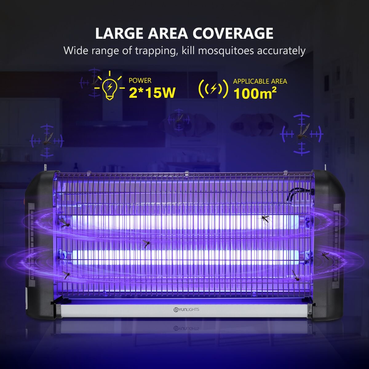 YUNLIGHTS 30W Electronic Bug Zapper, Professional Powerful Insects Killer Fly Trap Mosquito