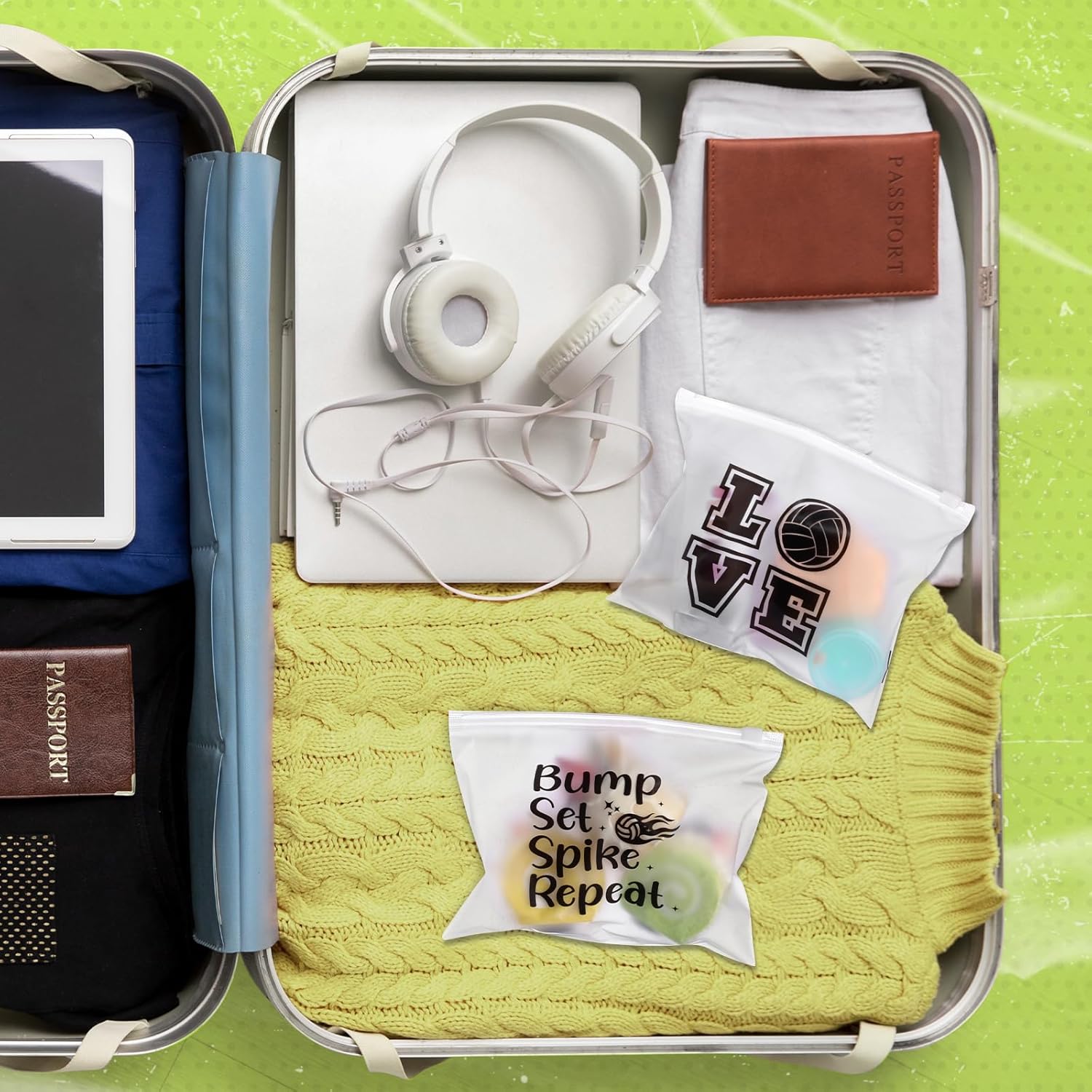 Matte Volleyball Pouch 100 Pack - Waterproof Zippered Pouch with Sport Patterns, Volleyball Gifts for Team Party Favors, Women Athletes, Coaches and Players - Image 9