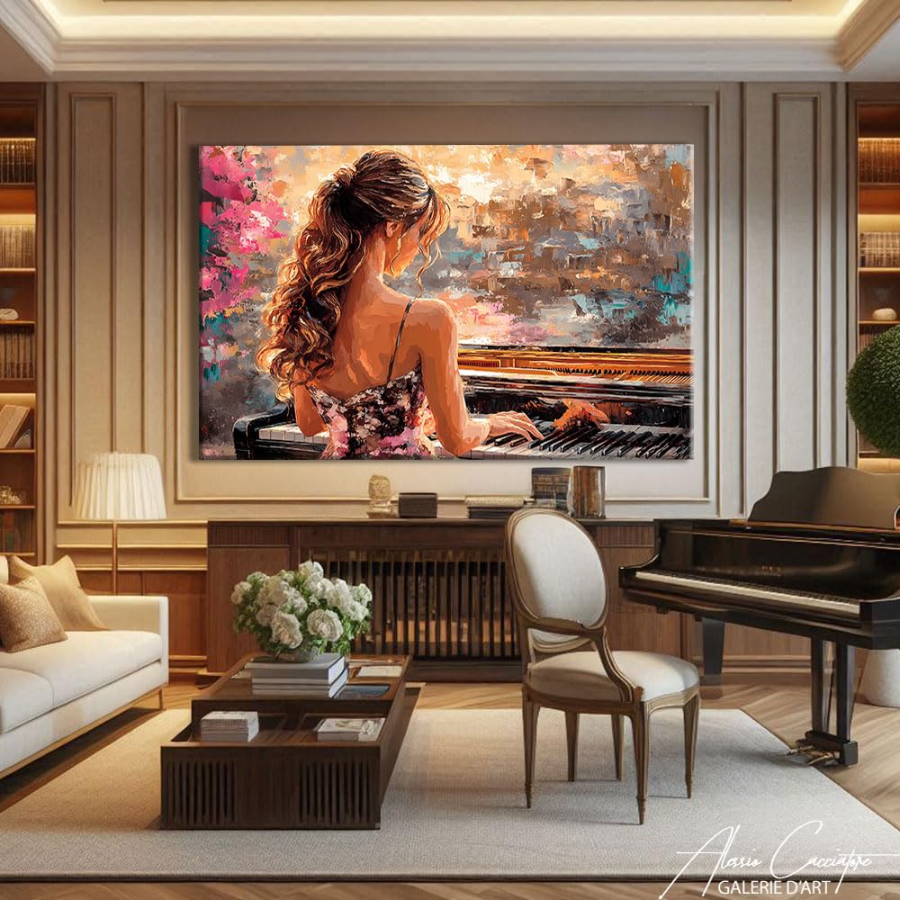 Lavagna da donna con cornice, stampa su tela, musica - decorazione da parete per ufficio - Quadro su tela Musica - idea regalo per musicista - decorazione da parete soggiorno moderno, 120 x 80 cm