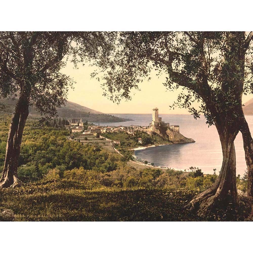 Wee Blue Coo Photograph Lakeside Castle Malcesine Lake Garda Italy Art Print Poster Wall Decor 12X16 Inch