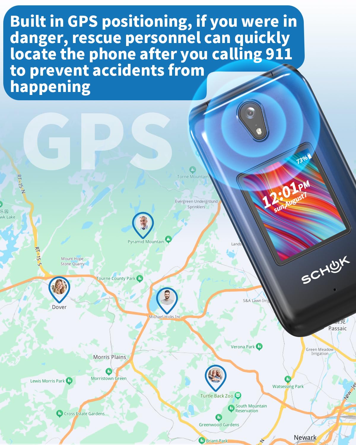 Schok 4G Flip Phone Unlocked, 3.2" Dual Screen Flip Phones for Seniors & Kids, Basic Phone for Travel，AT&T/T-Mobile Compatible, Big Button, Replaceable Shells (Blue/Red)