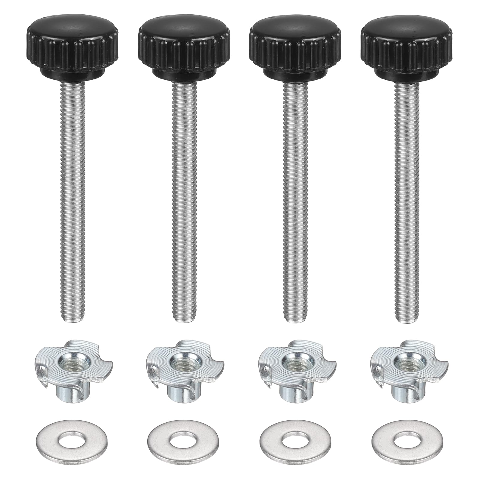 sourcing map 4 Pcs M6 x 60mm Knurled Clamping Knobs 22mm Head with Washers & T-Nuts — image 1