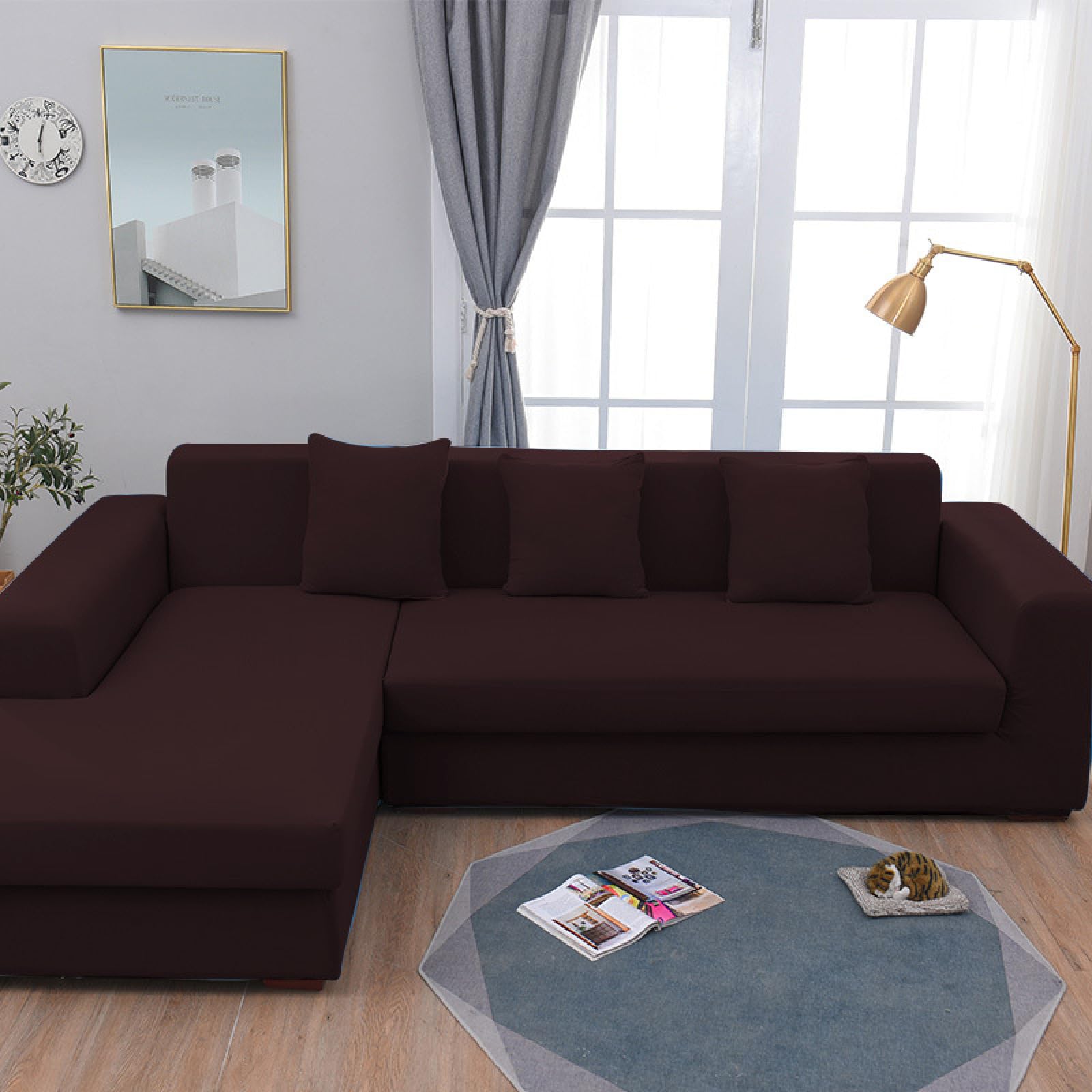 Housse extensible marron pour sublimer votre canapé 2 places