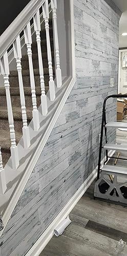 Miniatura 8 de Papel tapiz de madera envejecida, autoadhesivo para el hogar, papel tapiz extraíble de madera grisblanco para cocina, cuarto de bebé, sobre fondo,