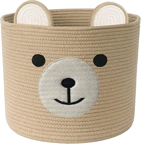 Miniatura 8 de Cestas de lavandería Bear, cesta de almacenamiento con asas, cesta decorativa para sala de estar, cesta de almacenamiento tejida para juguetes, Gris