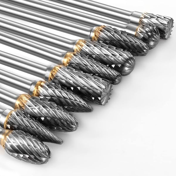 Carbide Burr Set Compatible with Dremel Rotary Tool 10Pcs Die Grinder Bits Rotary File Rasp with 1/8 Shank Tool Accessor