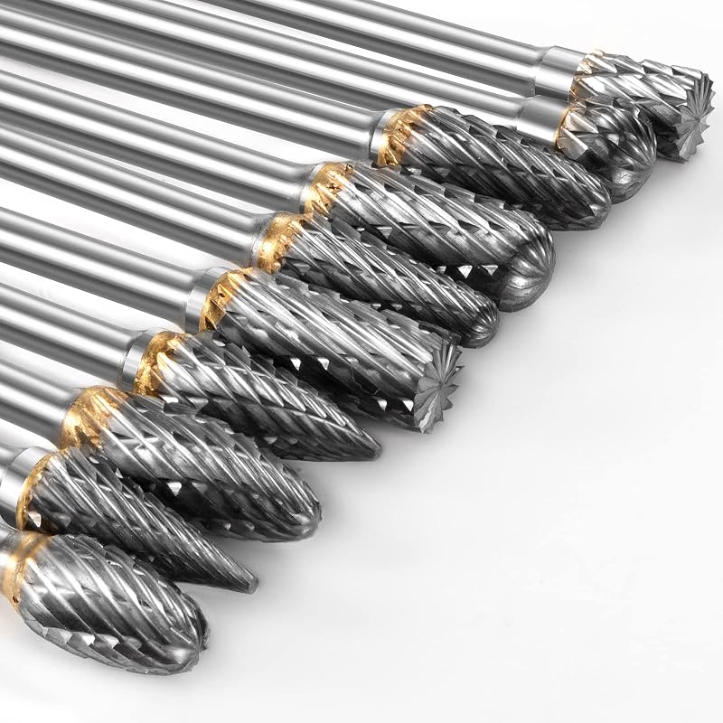 Juego de fresas de carburo compatible con herramienta rotativa Dremel, 10 piezas, brocas para amoladora, escofina para lima rotativa con vástago de 1/8", accesorios para herramientas para accesorios, rebabas de corte, rectificado de metal, grabado, puerto de doble corte