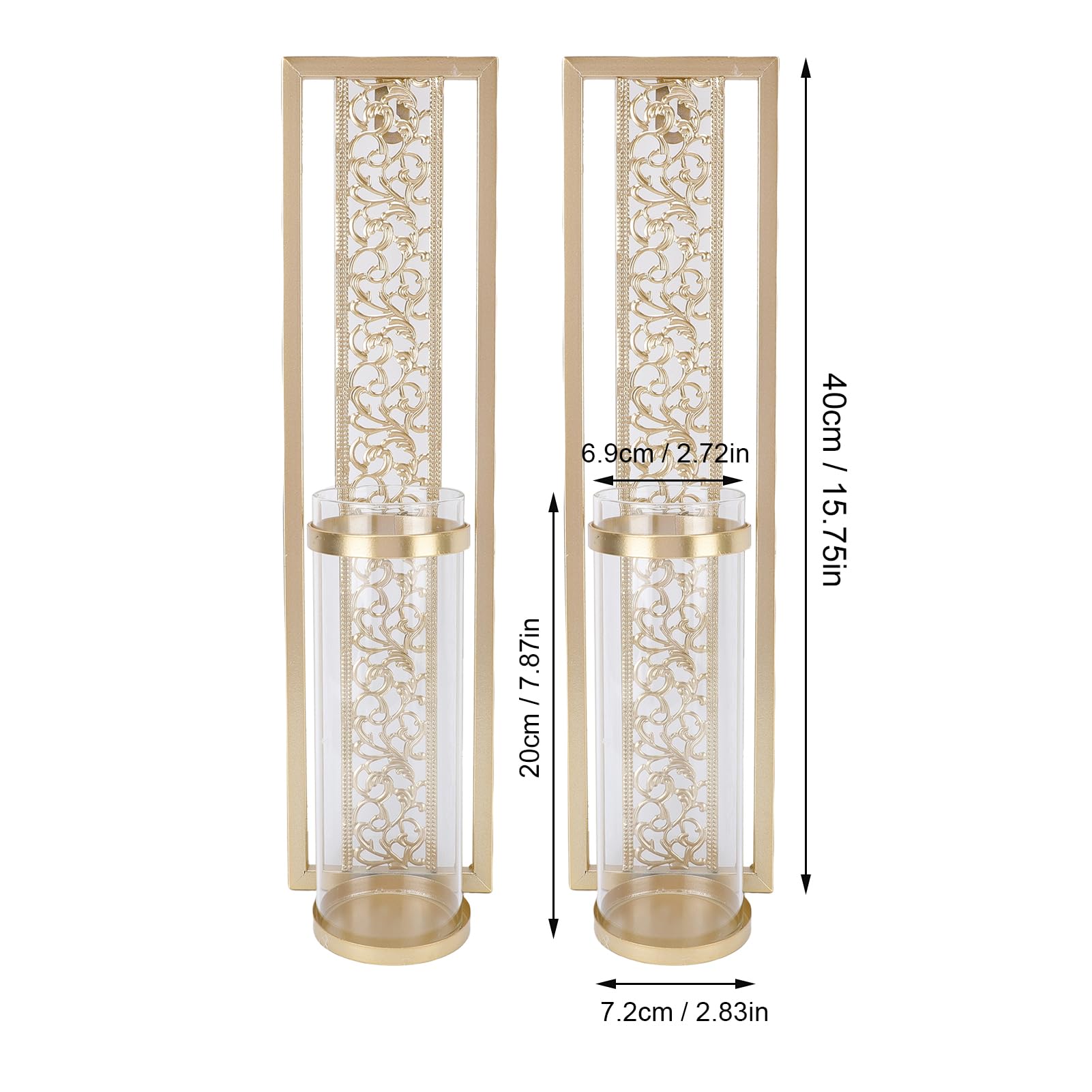 Appliques Murales à Bougies 2 Pièces, Supports Muraux avec Verre Transparent, Installation Facile, pour la Décoration du Salon, de la Chambre à Coucher et de la Salle de Bain (Gold)