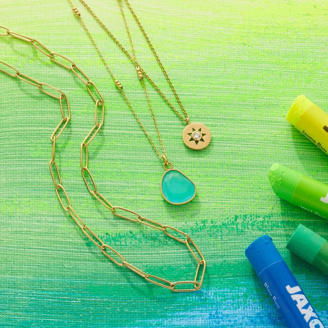 JEWELS BY LEONARDO Collana Ciao Evi • Collana con ancora a specchio in acciaio inox dorato • Collana con mini sfere • Ciondolo in pietra di vetro azzurra • Lunghezza 50-55 cm • Gioielli da donna