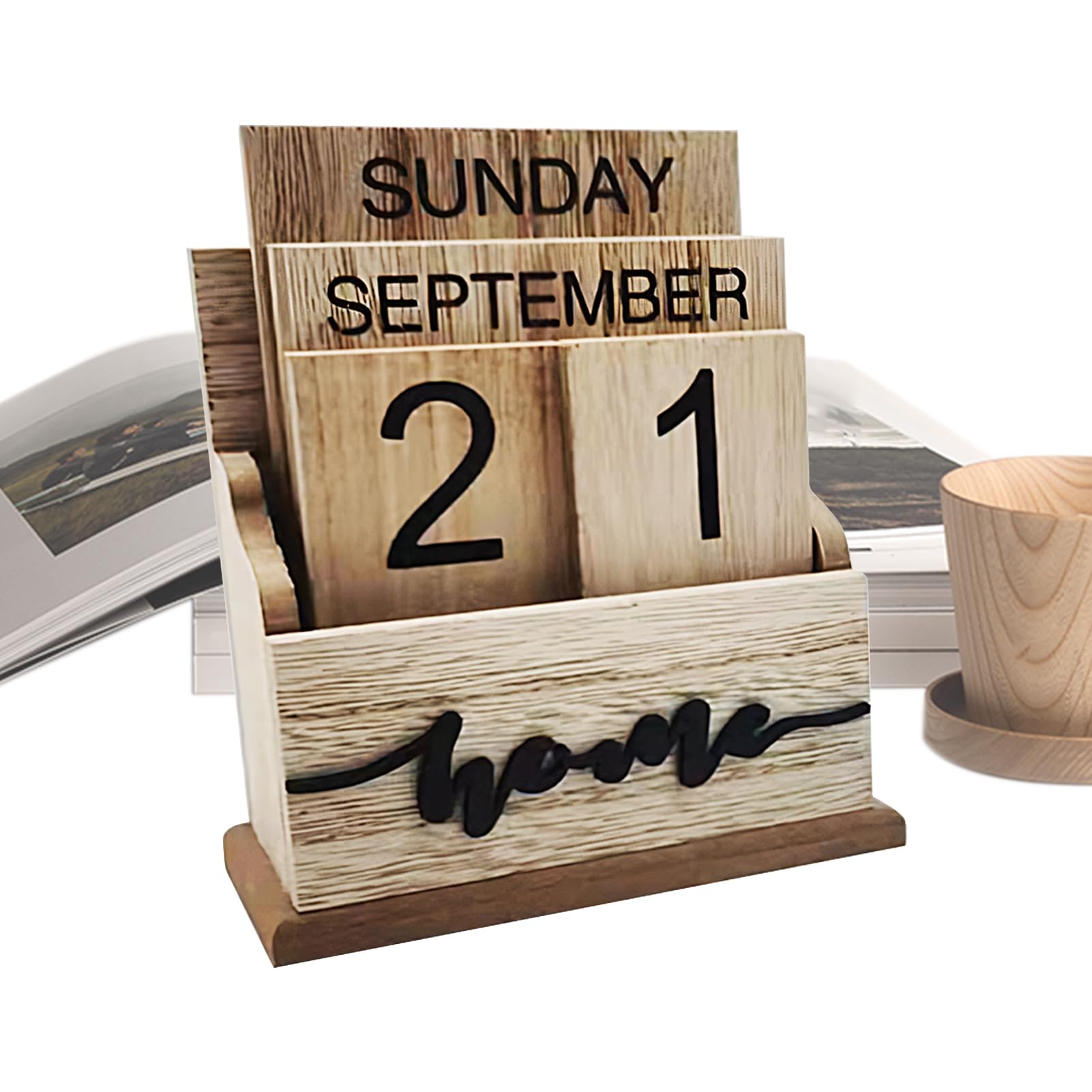 Kixolazr Wooden Perpetual Calendar | Wooden Retro Perpetual Calendar | Reusable Blocks for Living Rooms, Bedrooms, Rustic for Cafes