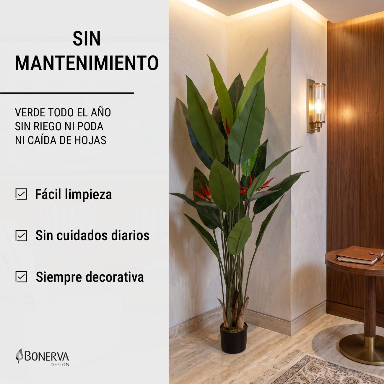 BONERVA | Strelitzia Artificial Ave del Paraíso 180 × 100 cm | Planta Artificial Grande con 18 Hojas y 3 Flores Realistas | para Interior con Maceta Incluida