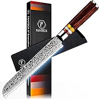 Vista 1 de FANTECK Cuchillo de pan, cuchillo de cocina dentado de 8 pulgadas, VG10 Damascus Pro de acero inoxidable de alto carbono de 67 capas para pan