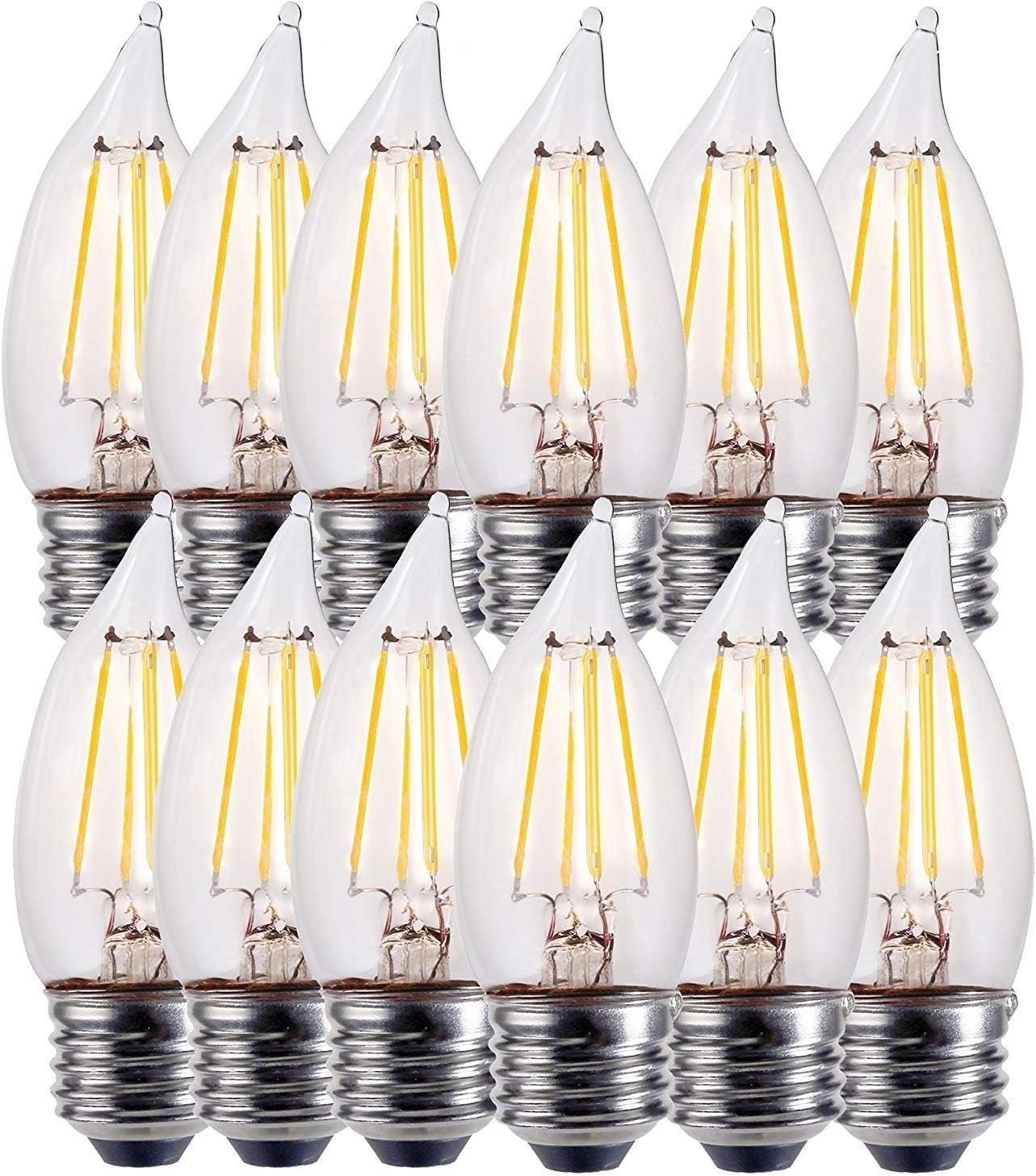 E26 LED Candelabra Bulb 60W Equivalent Dimmable LED Chandelier Light Bulbs 4.5W 450LM Flame Tip Candelabra LED Bulbs UL Listed,3 Year Warranty,2700K (Warm White,12Pack)