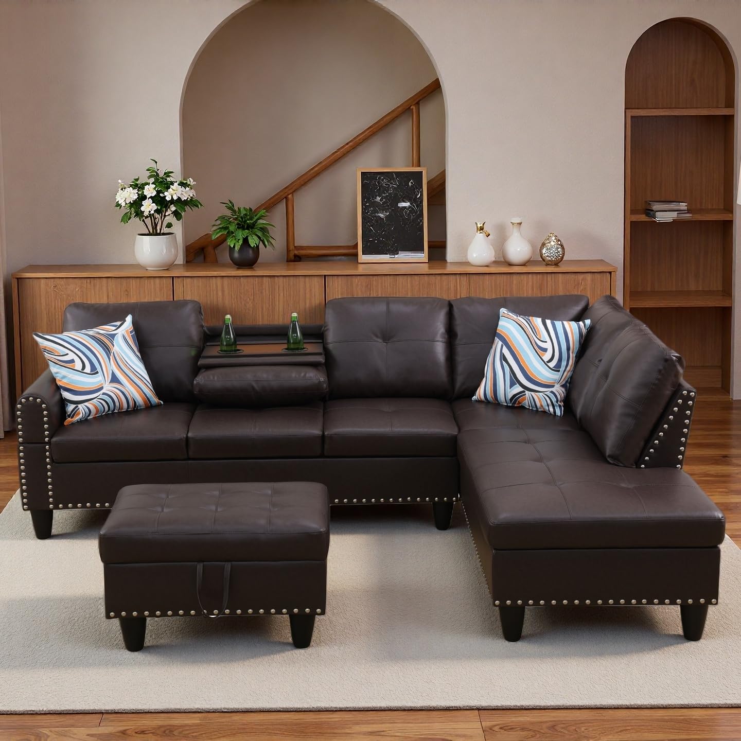 Topcomfy 97.5" L Shaped Couch Set, Modular Sectional Couches for Living Room with Storage Ottoman, 4 Seat Home Sofa Living Room Furniture Sets with