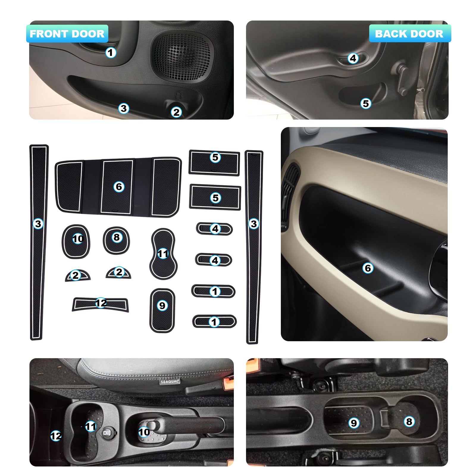 CDEFG Compatibile con Fiat Panda/Panda Cross 2021-2022 2023, Tappetino Antiscivolo Antipolvere Antigraffio Tappetini in Gomma Portabicchieri Auto Panda City Cross Hybrid Accessori (Bianco)