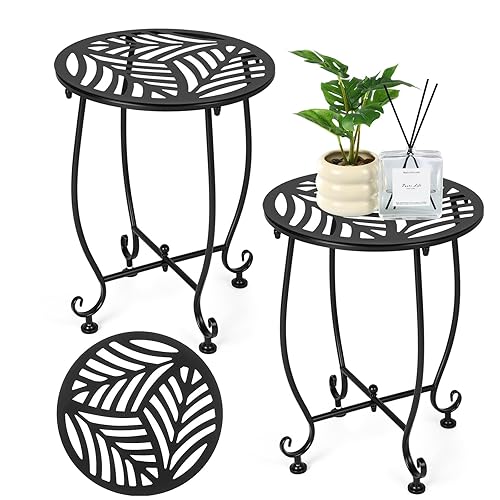 Thyle 2 Pcs Outdoor Side Table with Flower Cutout 13"