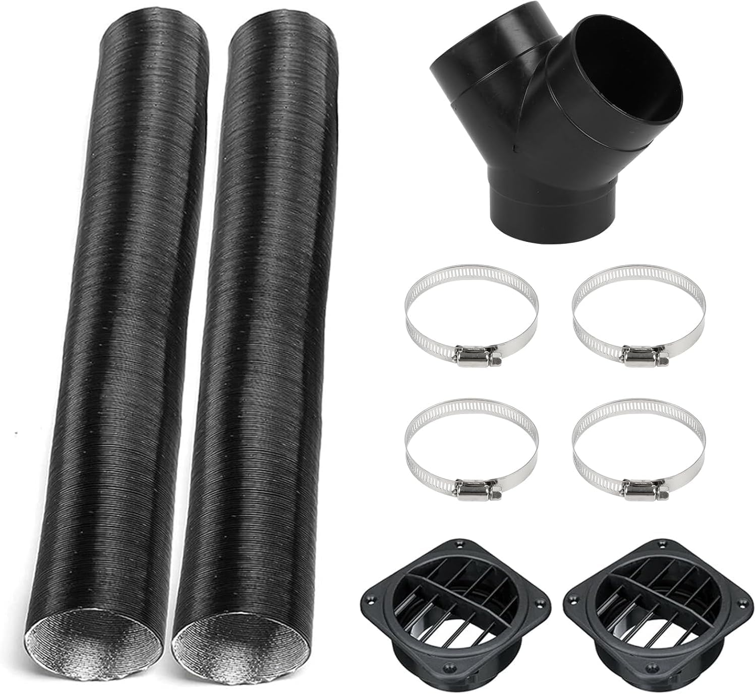 75mm Diesel Heater Ducting Kit with Y-Piece, 3 Inch Warm Air Vent Hose Compatible with Webasto Eberspacher, Splitter Connector & Outlet Pipe for Car Parking Heater, RV, Truck & Boat