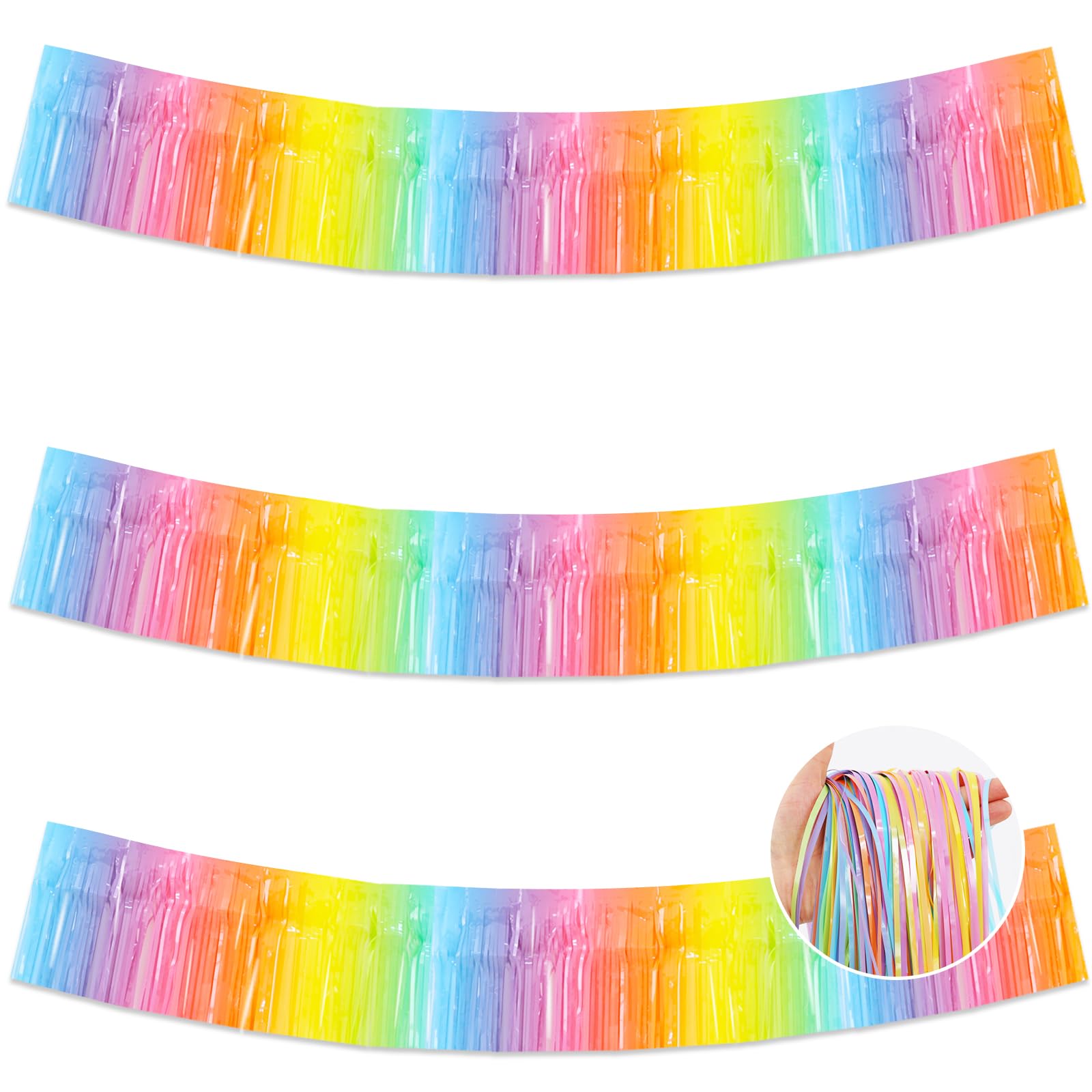 BEISHIDA 3 Pack Light Macaron Foil Fringe Garland 30ft Wall Tinsel Banner