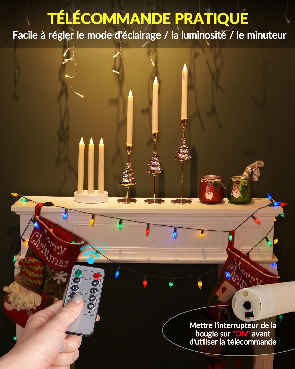 Bougies LED Flamme Vacillante Rechargeable avec Base de Chargement, 6 Pièces Fausse Bougie Longue avec Télécommande et Fonction Minuterie pour Noël, Halloween, Décoration de Chambre, Mariage