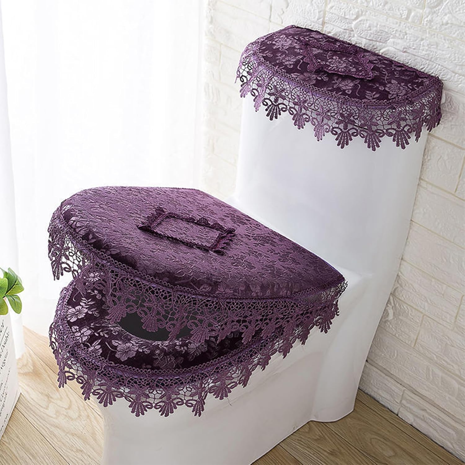 HICYOO 3PCS Toilet Seat Cover Set with Zipper Purple Toilet