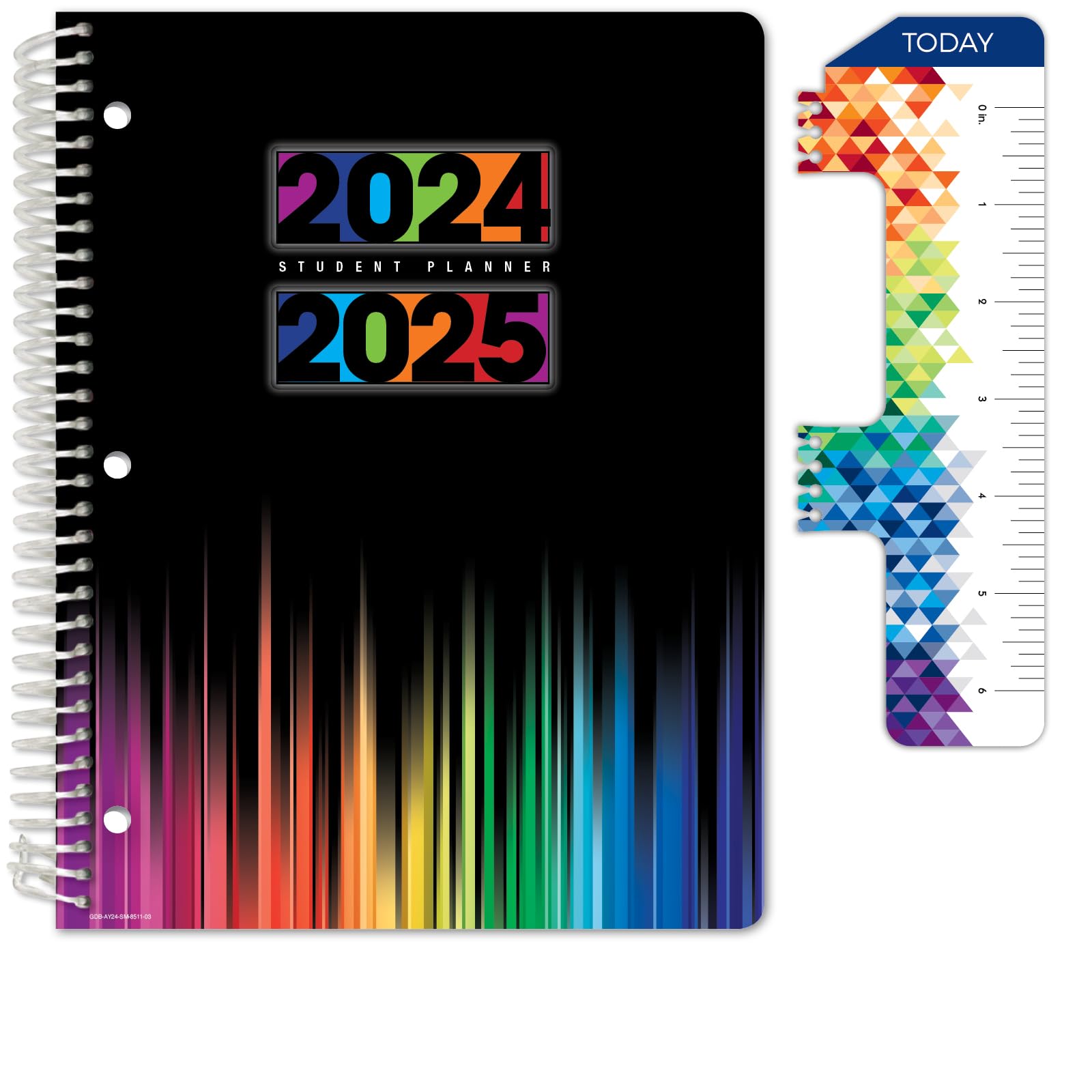 Global Datebooks Dated Middle School or High School Student Planner for Academic Year 2024-2025 includes Ruler/Bookmark and Planning Stickers (Matrix Style - 8.5"x11" - Black Colors)