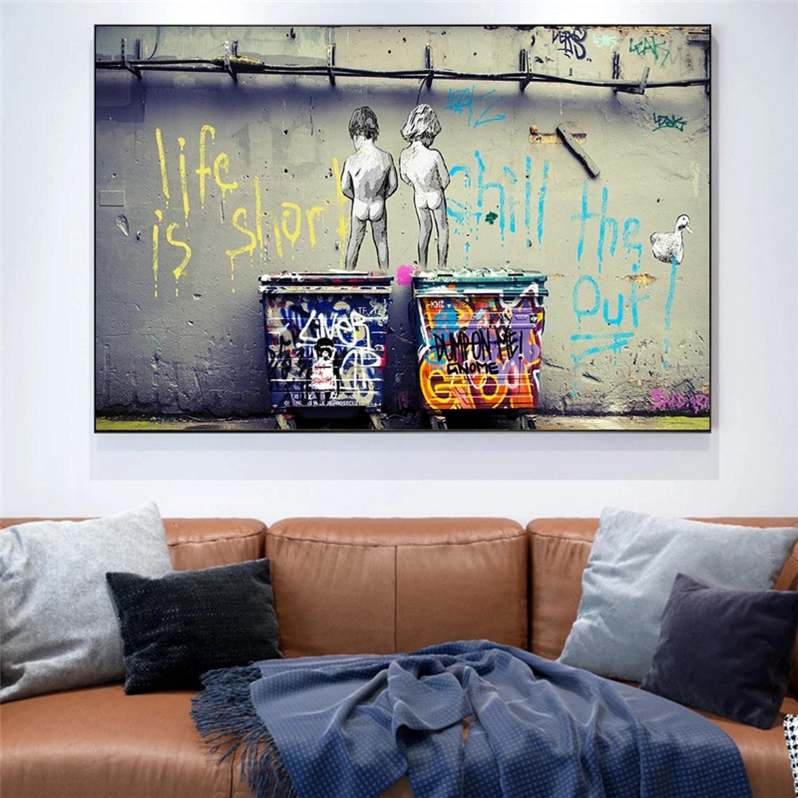Carteles e impresiones Graffiti Art Canvas Life is Short Chill the Duck Out Lienzos Cuadros de arte callejero Decoración del hogar 70x125cm (28''x49'') Marco interior