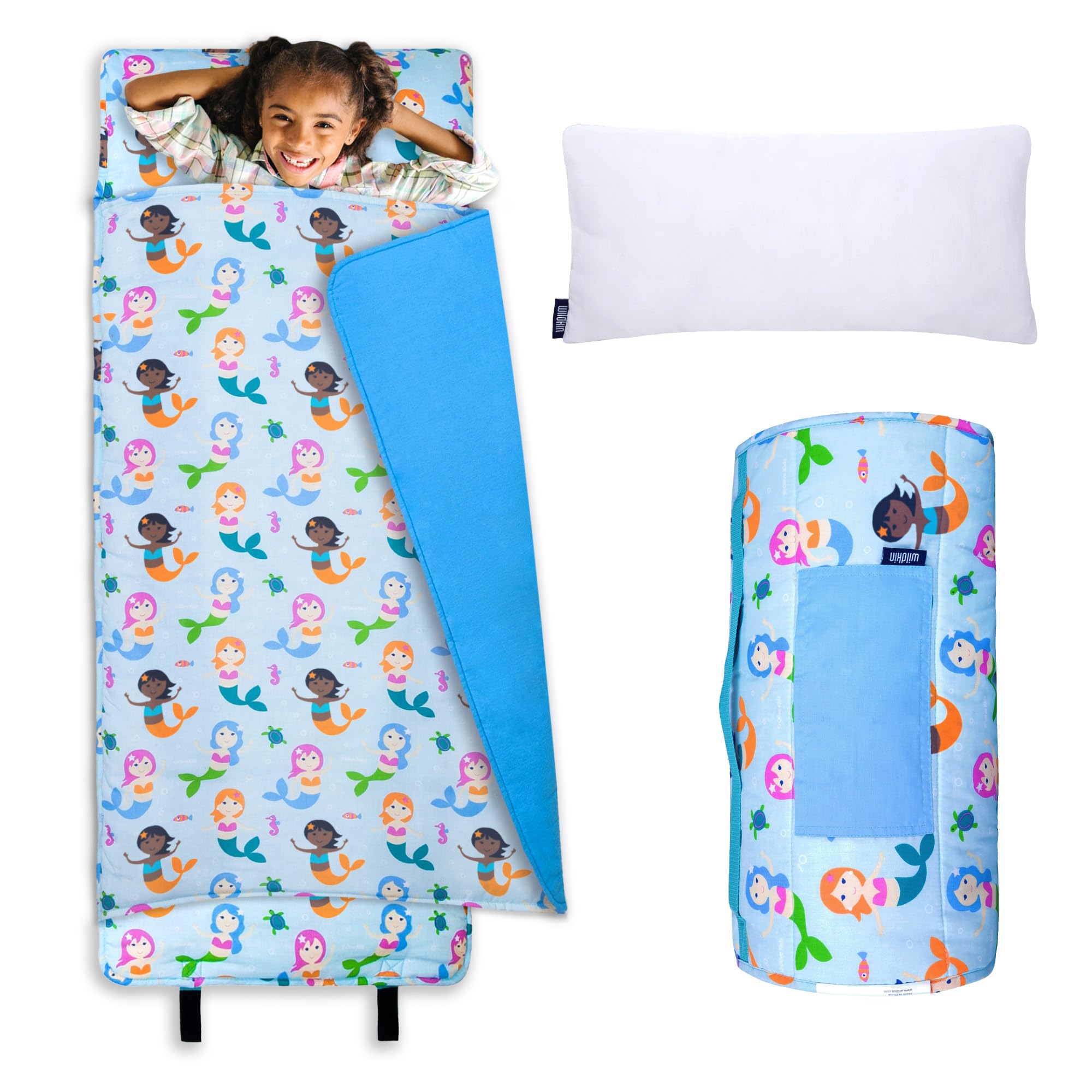 Wildkin Original Nap Mat with Pillow for Toddler Boys and Girls, Ideal for Daycare and Preschool, Measures 50 x 1.5 x 20 Inches, Mom's Choice Award Winner, BPA-Free, Olive Kids (Mermaids)-image-31