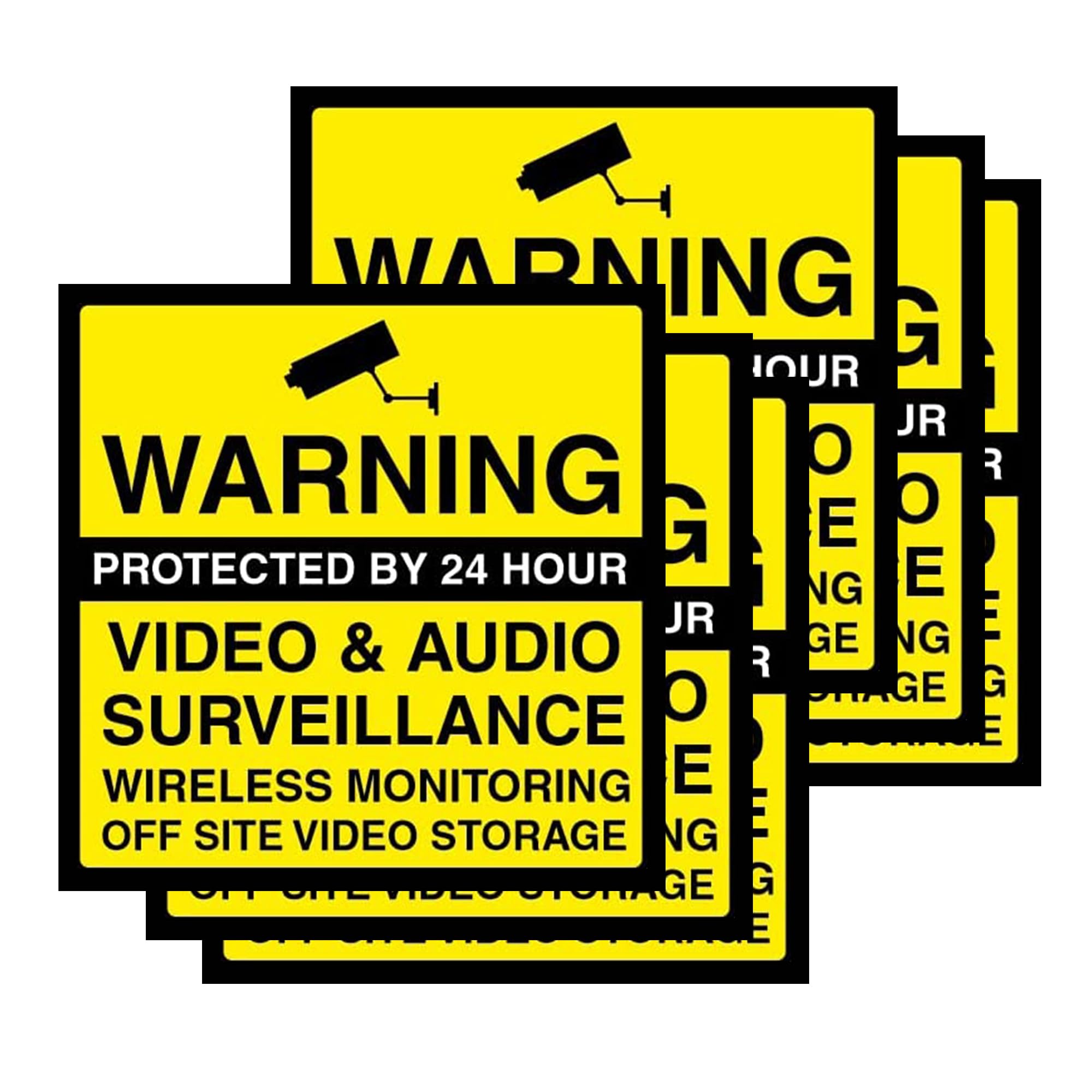 12-Pack CCTV Warning Vinyl Stickers sign - 100mm x 100mm - "Protected by 24hr Video & Audio Surveillance"