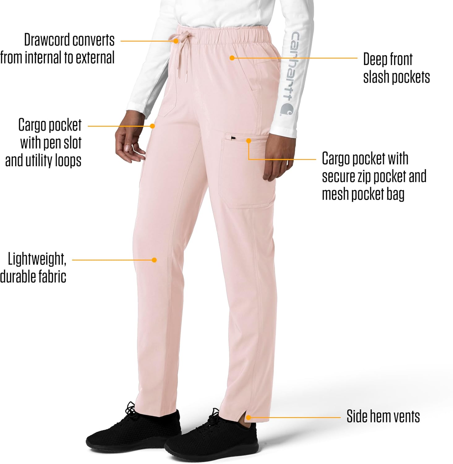 Carhartt Women's Straight Leg Cargo Scrub Pant - Soft Rose, 3X - Image 2