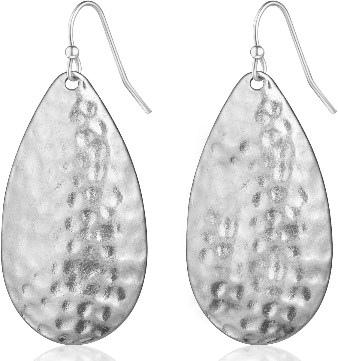 Hammered Teardrop Earrings for Women - Boho Dangling Statement Dangle Earrings, Elegant Textured Tear Drop Dangles in Gold Tone or Silver Tone