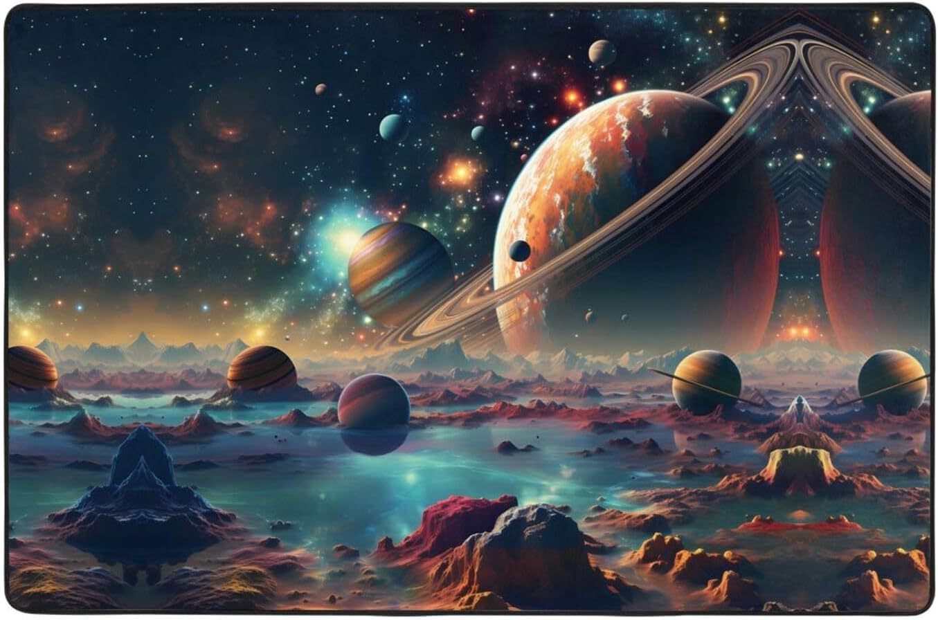 Stars and Planets Printed Anti-Slip Floor mat Carpet Rug 72"x48" for Living Room Office Coffee Table Bed Balcony
